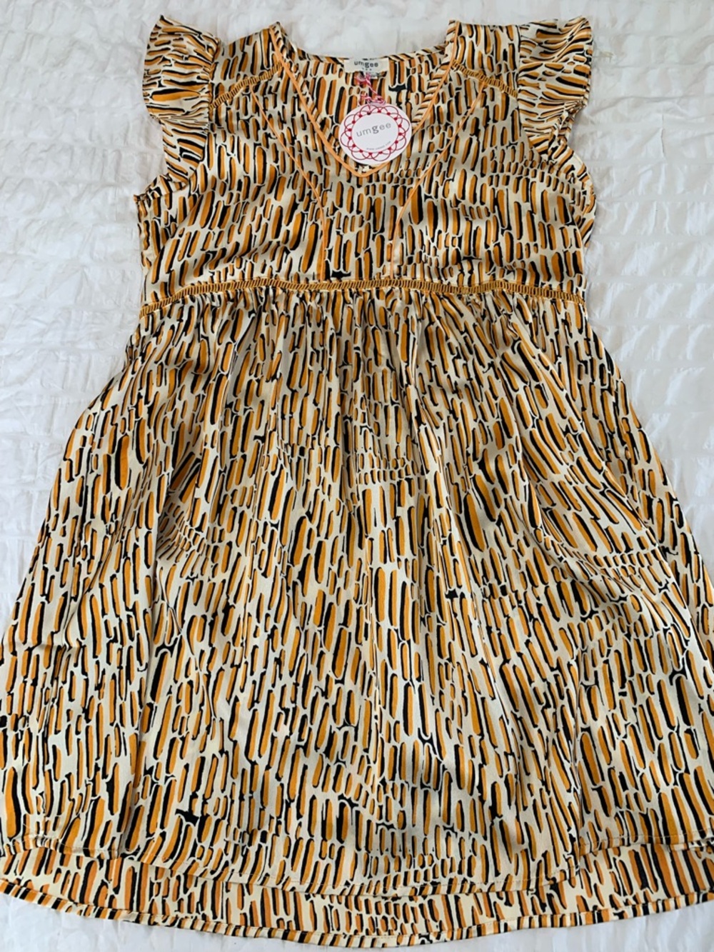 NWT Umgee Yellow Printed V-Neck Mini Dress with Flutter Sleeves - Picture 5 of 16